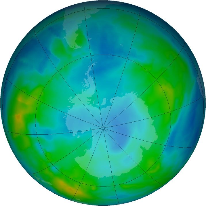 Antarctic ozone map for 13 May 2015